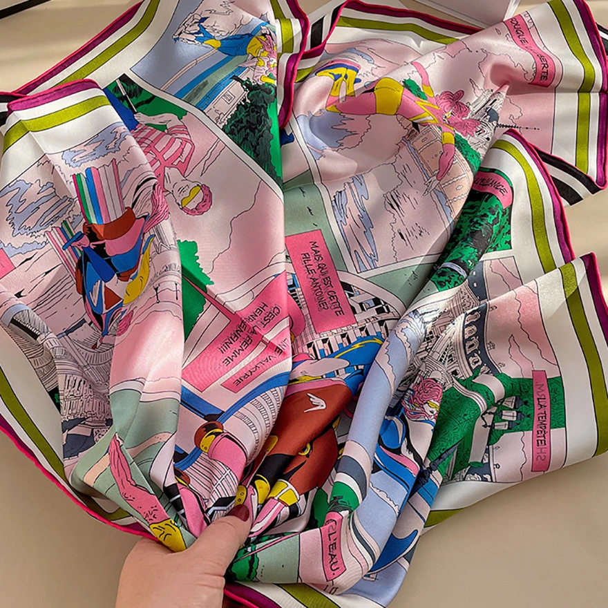 Custom Double-Sided Hand Roll Women′s Silk Scarf