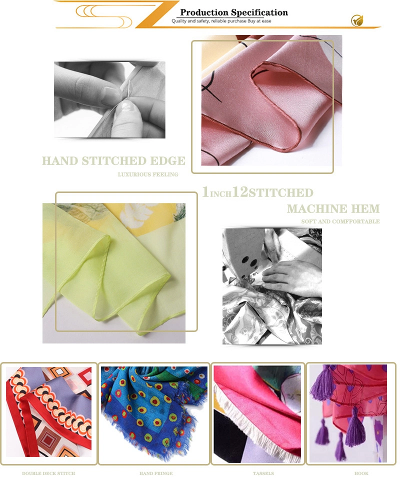 Custom Double-Sided Hand Roll Women′s Silk Scarf