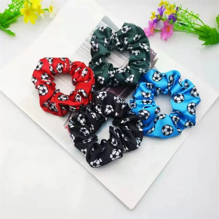 Football Pattern Ins Style Korean Style 100% Silk Scrunchies